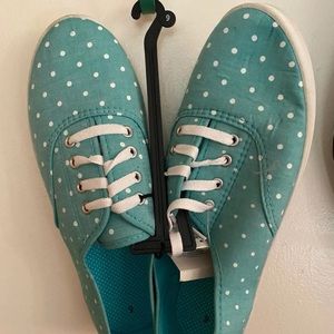 BRAND NEW Turquoise an White Polka Dotted Sneakers